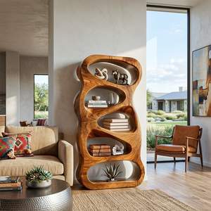 Organic Wooden Book Storage For Living Furniture