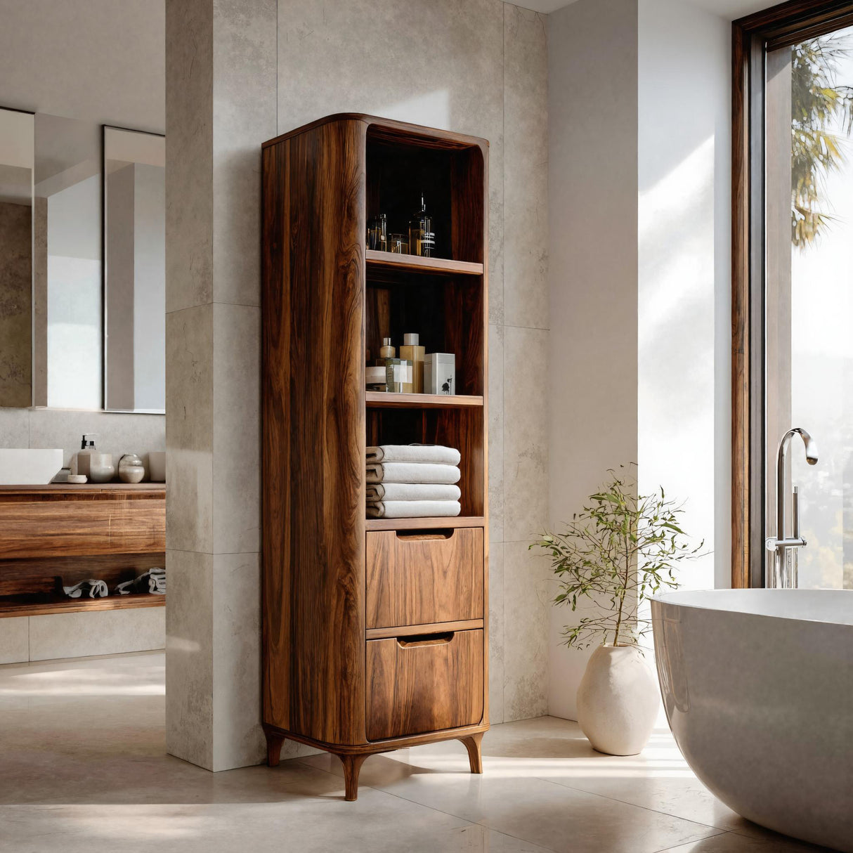 Tall Bathroom Cabinet With Five Tiers For Modern Bathroom