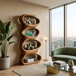 Biomorphic Wooden Bookshelf For Modern Living Room