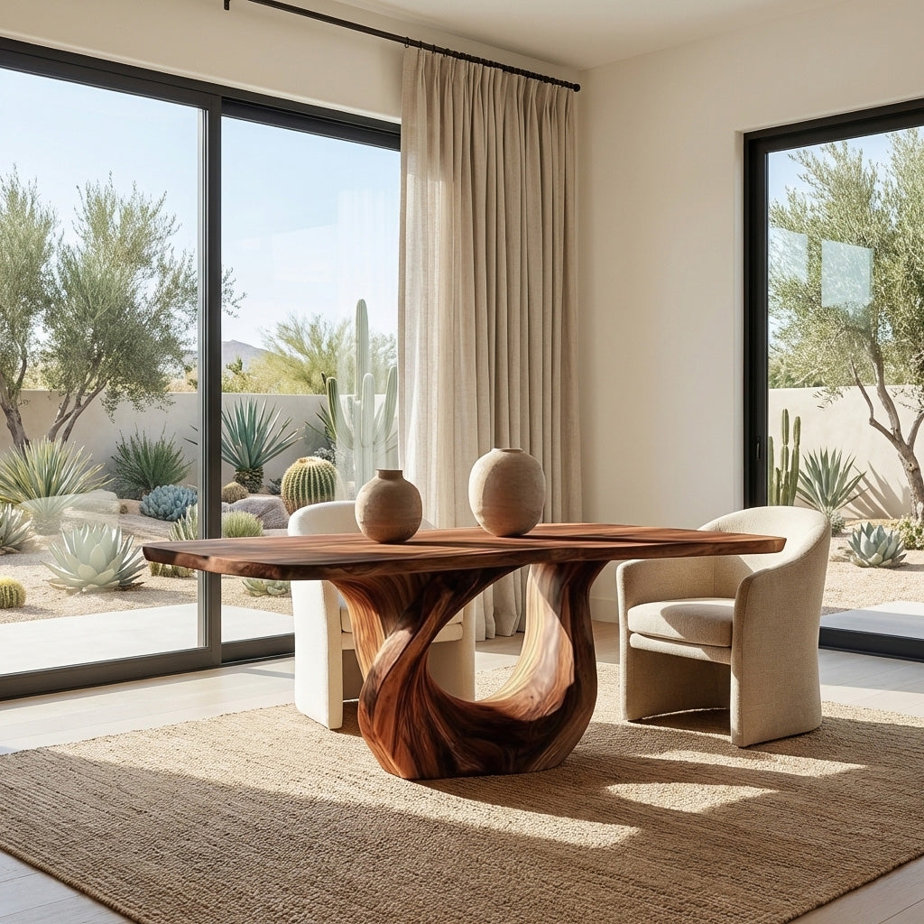 Modern Wooden Dining Table With Sculptural Base For Dining