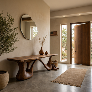Organic Wooden Bench With Undulating Sculptural Base For Home Furniture