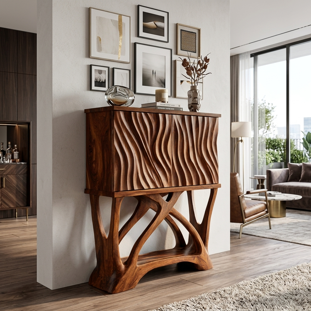Modern Wooden Console Table With Sculptural Legs For Home Decor