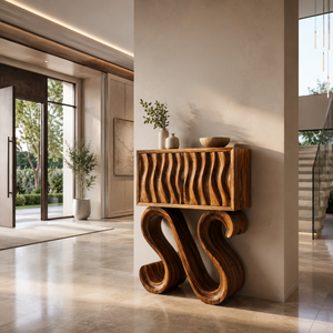 Contemporary Wood Console Table With Sculptural Undulating Legs For Home