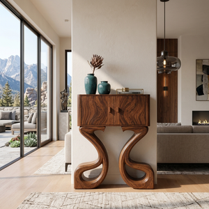 Contemporary Wooden Console Table Symmetrical Base Design For Entryway