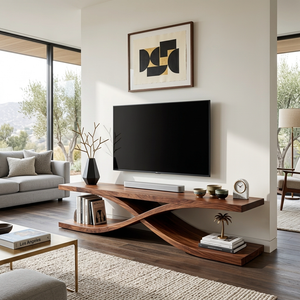 Modern Wooden TV Stand With Sculptural X-shaped For Living