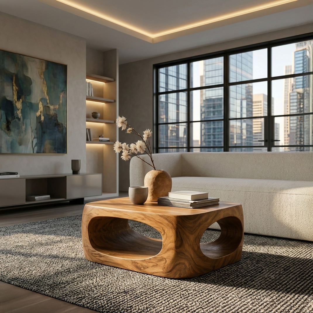 Artistic Carved Coffee Table For Living Room