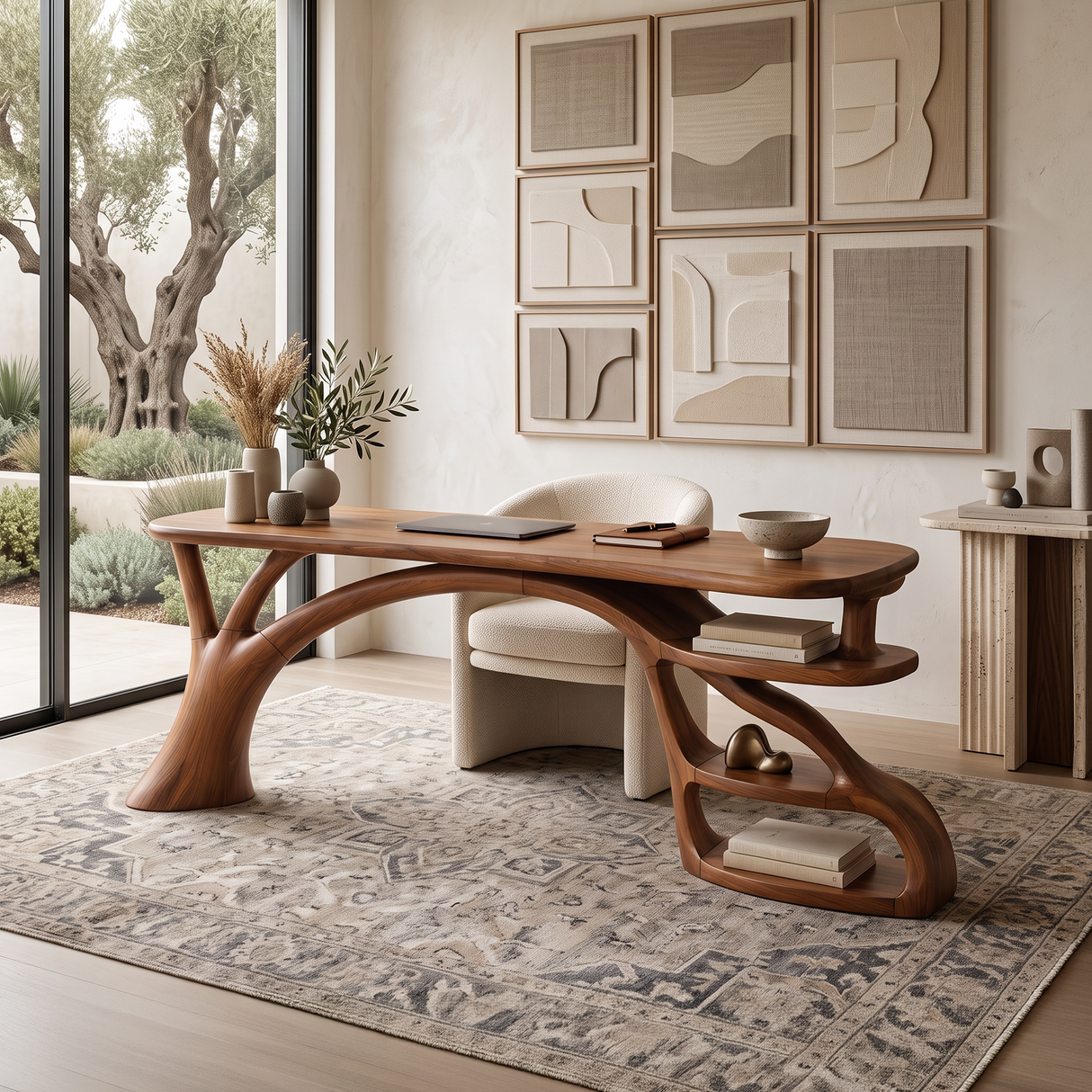 Rustic Curved Leg Writing Desk Home Office