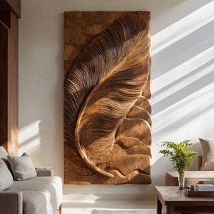 Hand Carved Feather Wall Art For Contemporary Living Room