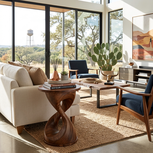 Luxury Side Table With Hourglass Shape Base For Living Room