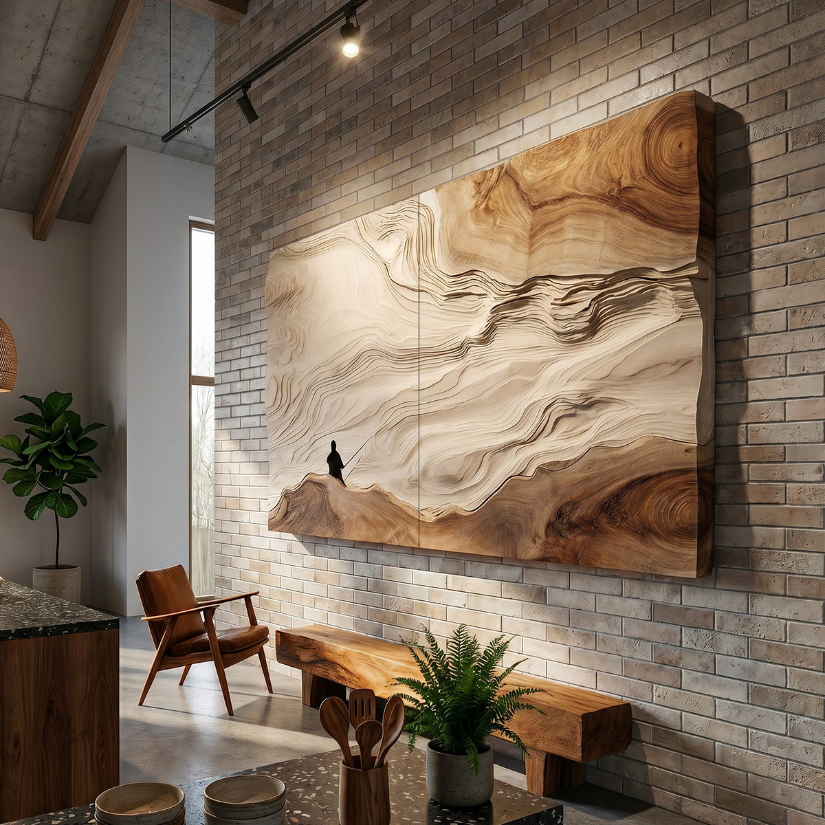 Artisan Carved Abstract Wood Wall Art For Modern Organic Interior