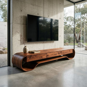 Sculpted Curved Media Console With Storage For Living Room