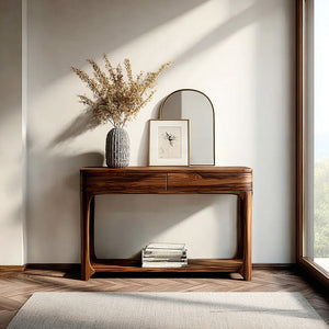 Minimalist Rounded Console Table With Two Compartments For Living Room