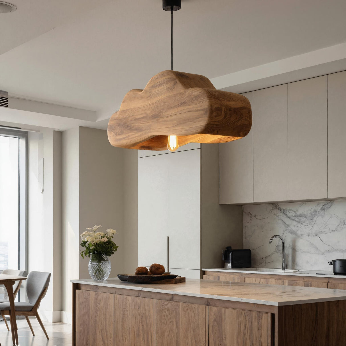 Scandinavian Wooden Pendant Light For Contemporary Kitchen Island