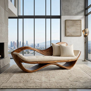 Luxury Natural Wood Sofa With Sculptural Form For Living Room