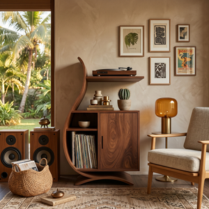 Minimalist Wooden Undulating Record Player Stand For Home Decor