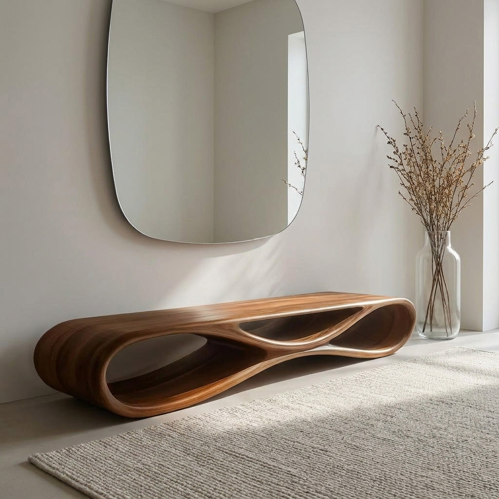 Modern Organic Wood Bench For Elegant Home Entryway