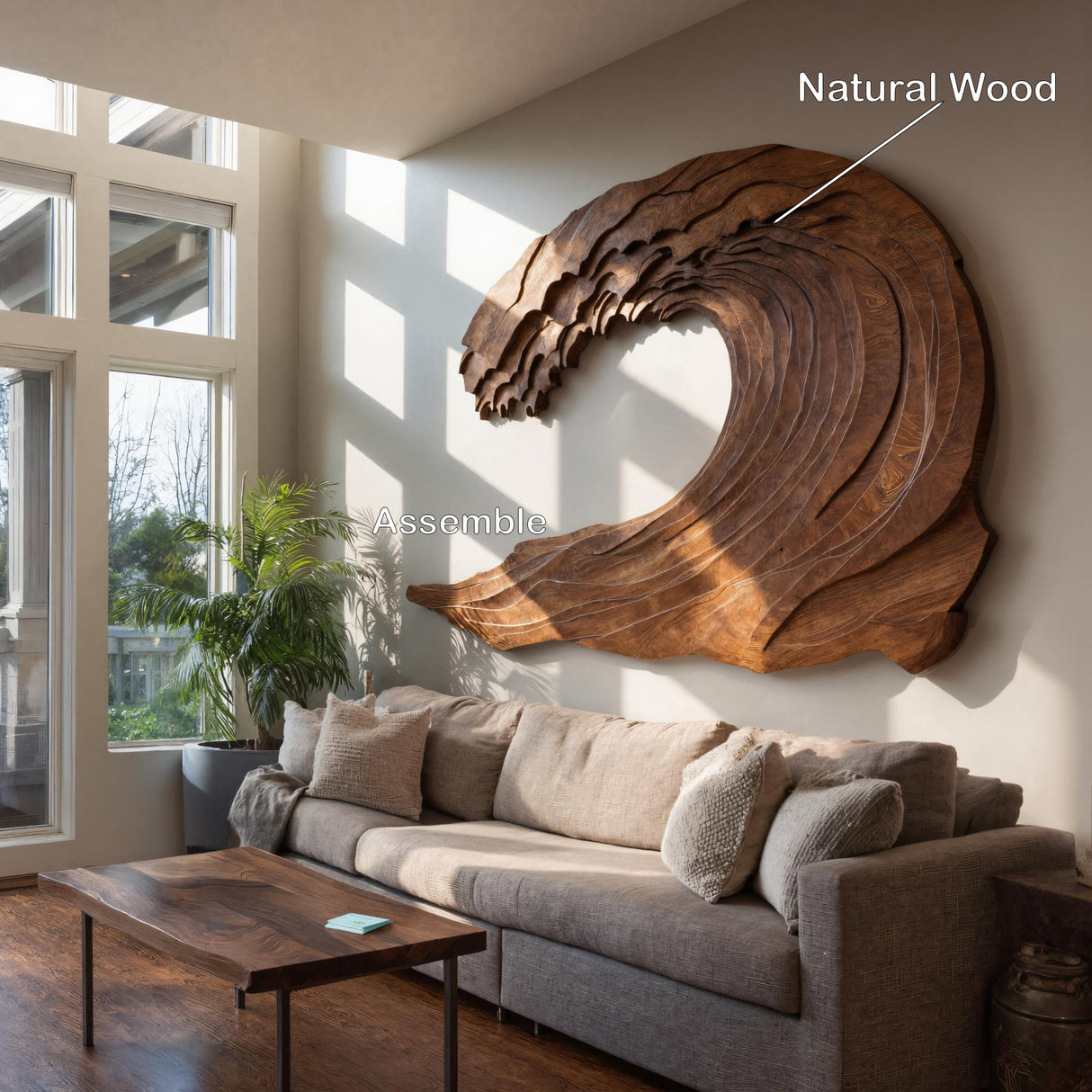 Organic Carved Wave Wall Art Above Sofa For Living Room