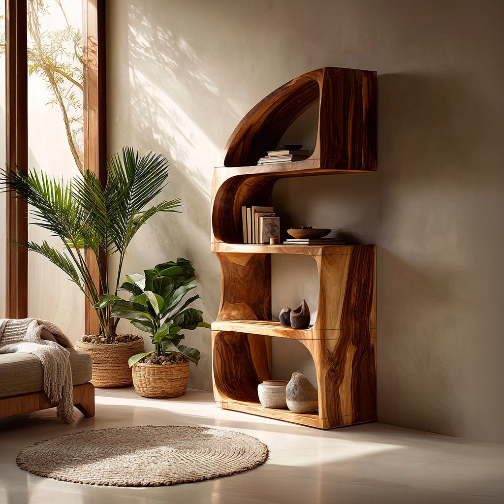 Rustic Farmhouse Curved Bookshelf Bedroom Corner Storage