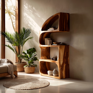 Rustic Farmhouse Curved Bookshelf Bedroom Corner Storage
