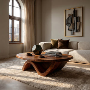 Sculptural Round Coffee Table With Curved Base For Home Decor