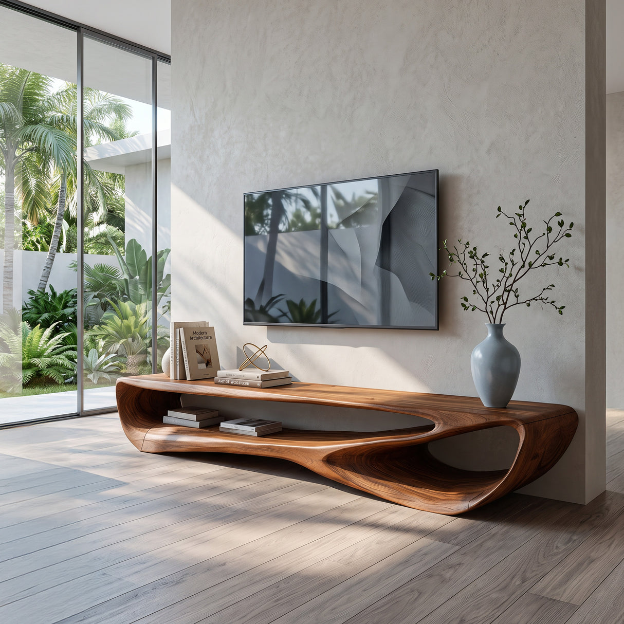 Minimal Curved  TV Console For Living Room