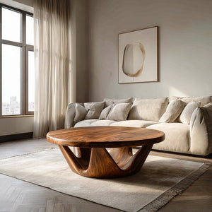 Contemporary Round Coffee Table With Open Base For Living Room