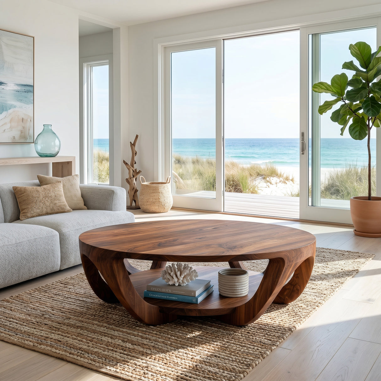 Modern Round Coffee Table With Shelving For Living Room