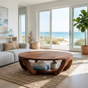 Modern Round Coffee Table With Shelving For Living Room