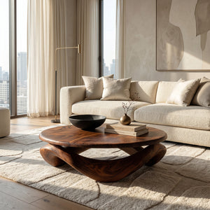 Contemporary Sculptural Coffee Table With Pedestal Base For Living Room