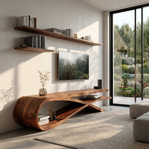 Handcrafted Sculptural Wooden TV Stand For Home Decor