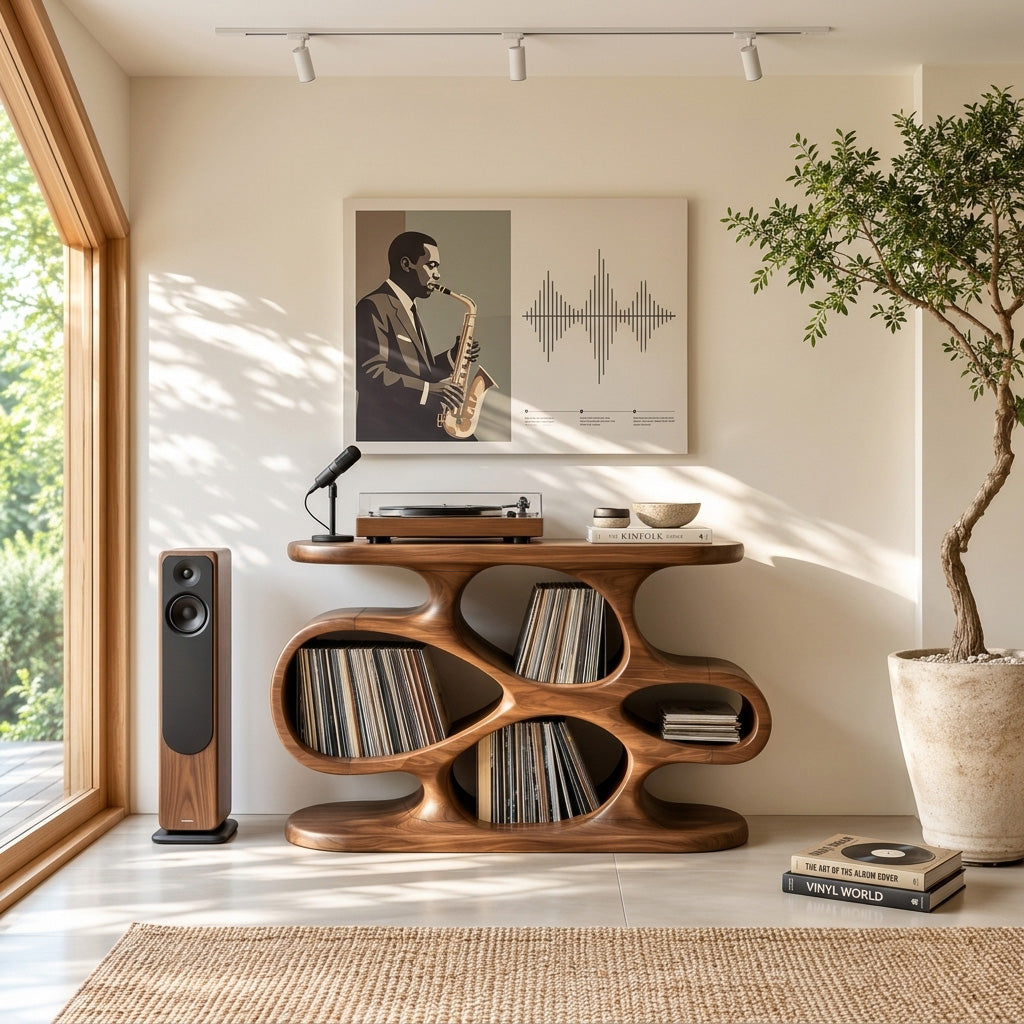 Contemporary Wooden Record Player Cabinet For Music Room
