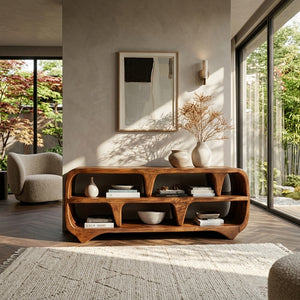Contemporary Waterfall Wooden Bookshelf For Living Room