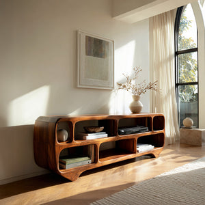 Organic Modern Rounded Low Bookshelf For Living Room