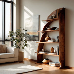 Organic Natural Wood Bookshelf For Living Room Display