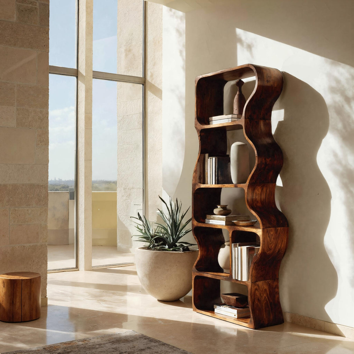 Organic Standing Shelf With Flowing Edges For Living Room