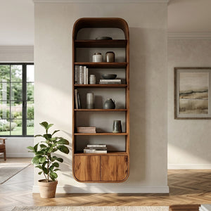 Organic Wooden Wall Mounted Bookshelf For Living Storage