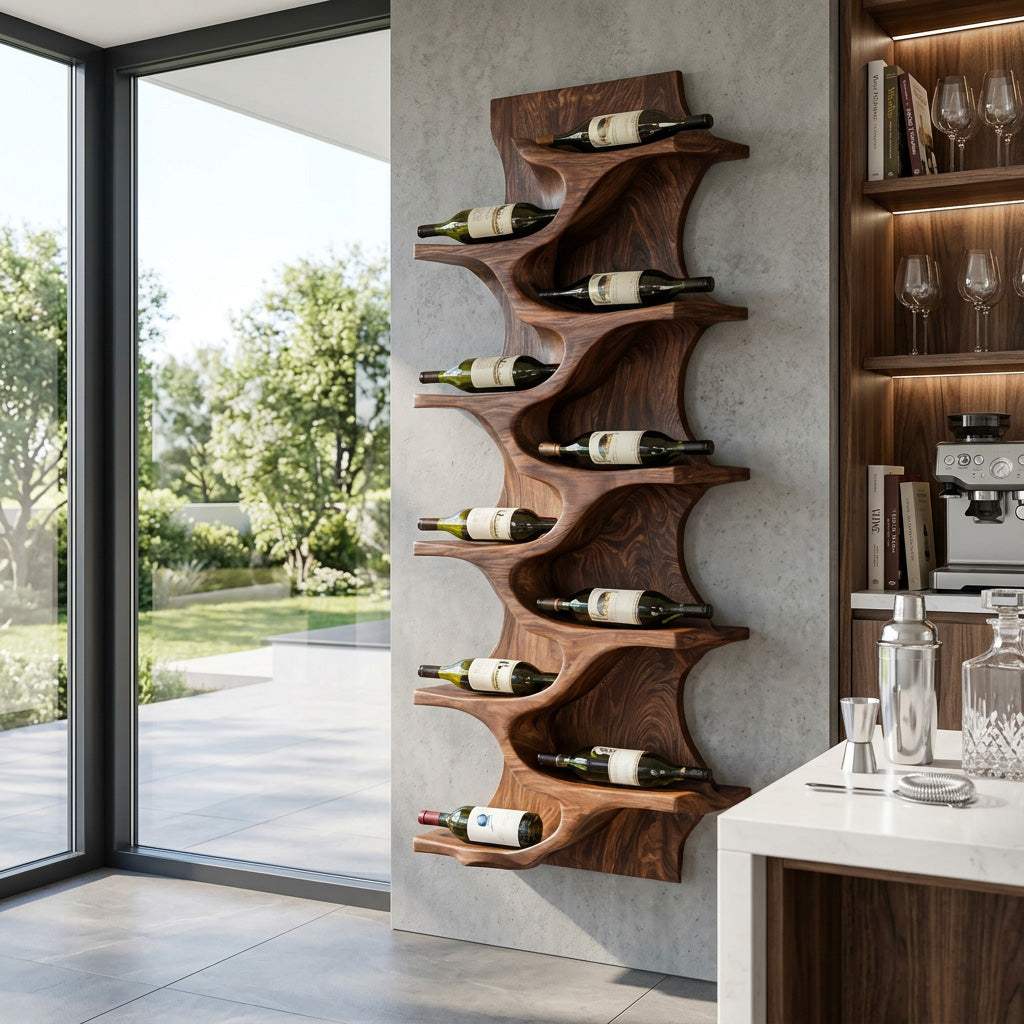 Rustic Natural Wood Wine Rack For Home Bar Wall Storage