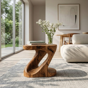 Minimalist Sculptural Wood Z-shaped Side Table For Home Decor