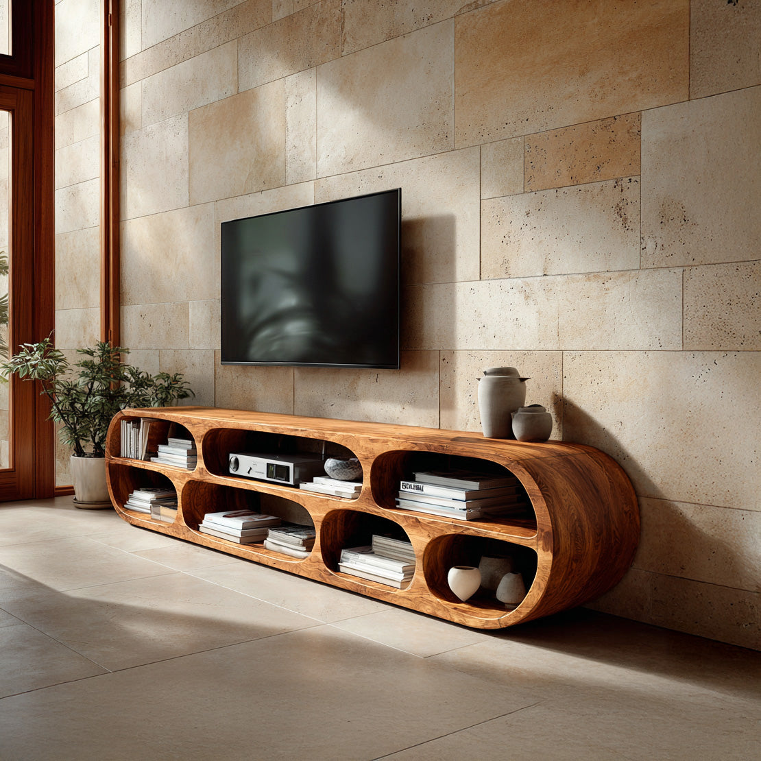 Modern Sculptural TV Console For Living Room