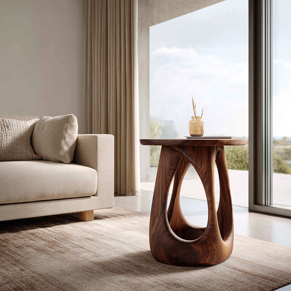 Organic Wooden Open Arch Side Table For Living Room
