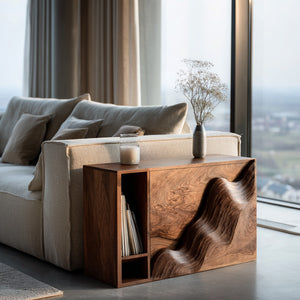 Organic Wooden Side Table With Carved Wave Front For Living