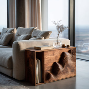 Modern Wooden Sculptural Wave Front Side Table For Living Room