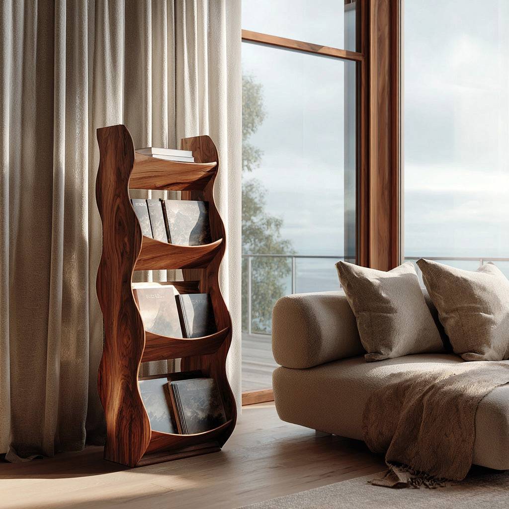 Modern Natural Wood Tall Magazine Rack For Living Storage