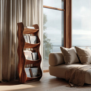 Modern Natural Wood Tall Magazine Rack For Living Storage