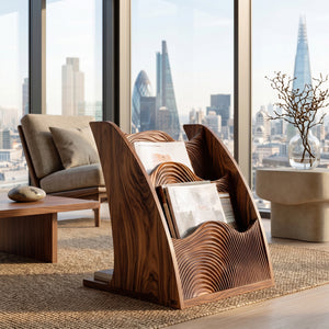 Organic Wooden Wave Panel Magazine Rack For Living Room