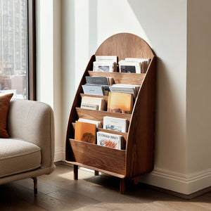 Contemporary Wooden Arched Magazine Rack With Tiers For Living Room