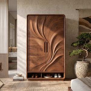 Minimalist Textured Surface Wardrobe For Guest Room Interior