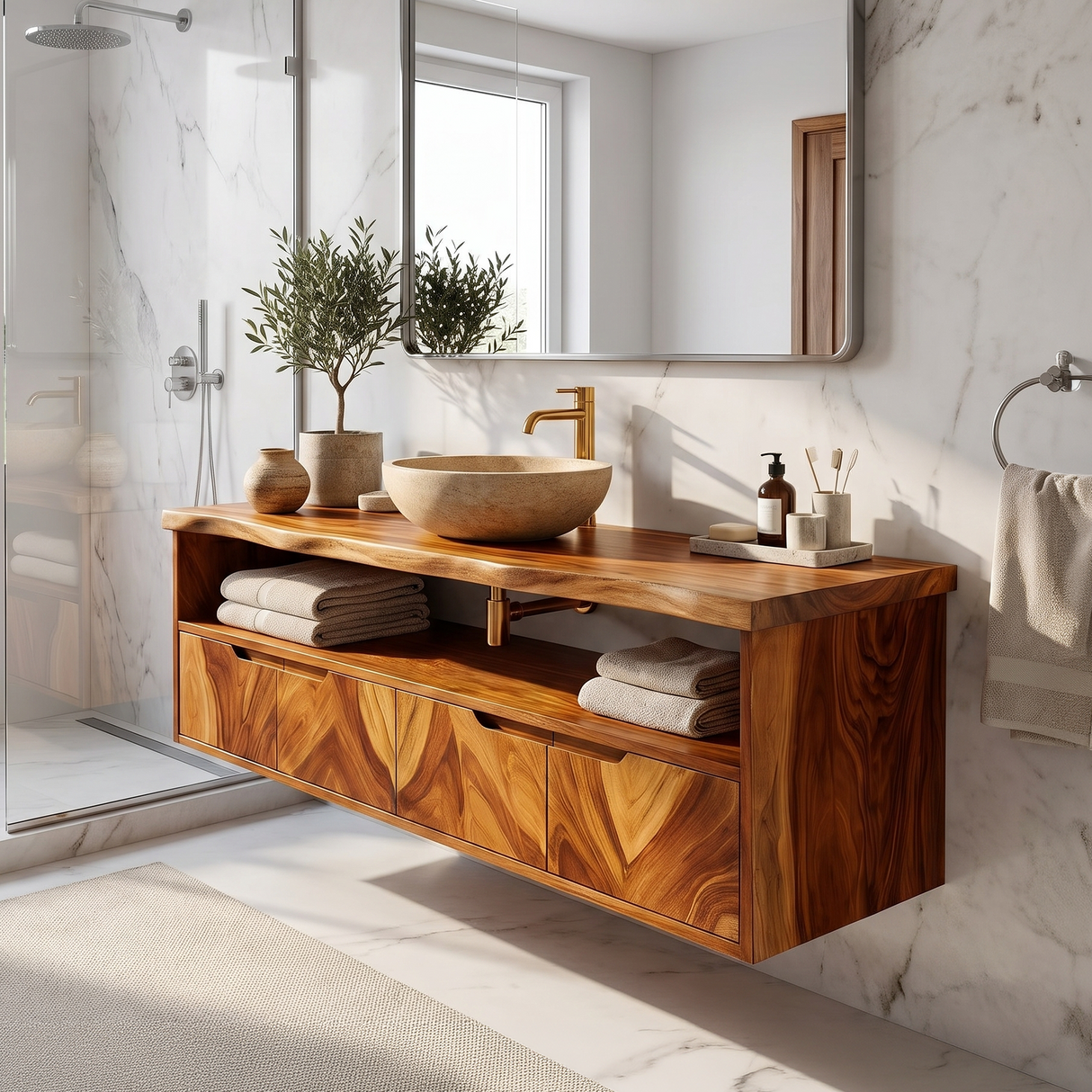 Mediterranean Floating Bathroom Cabinet Villa Bathroom