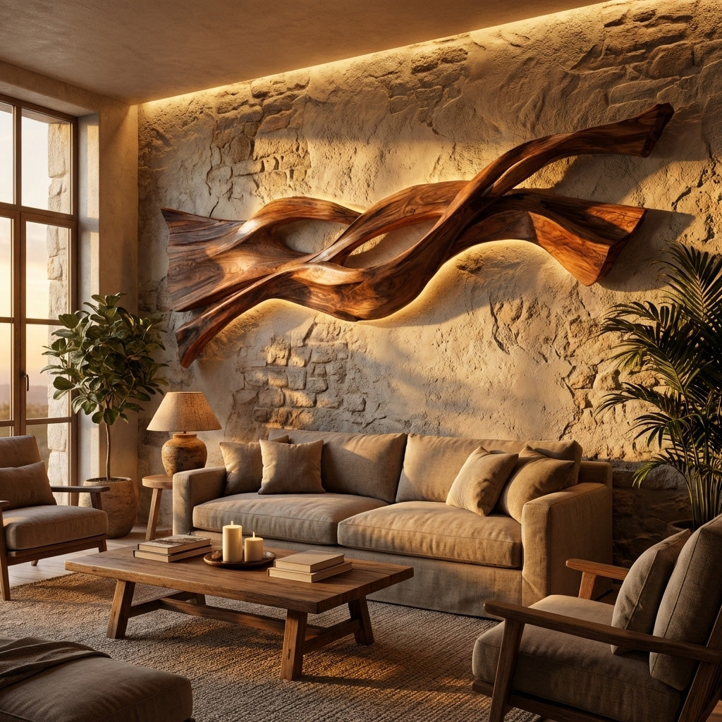 Contemporary Wood Wall Art Flowing Design For Living Room