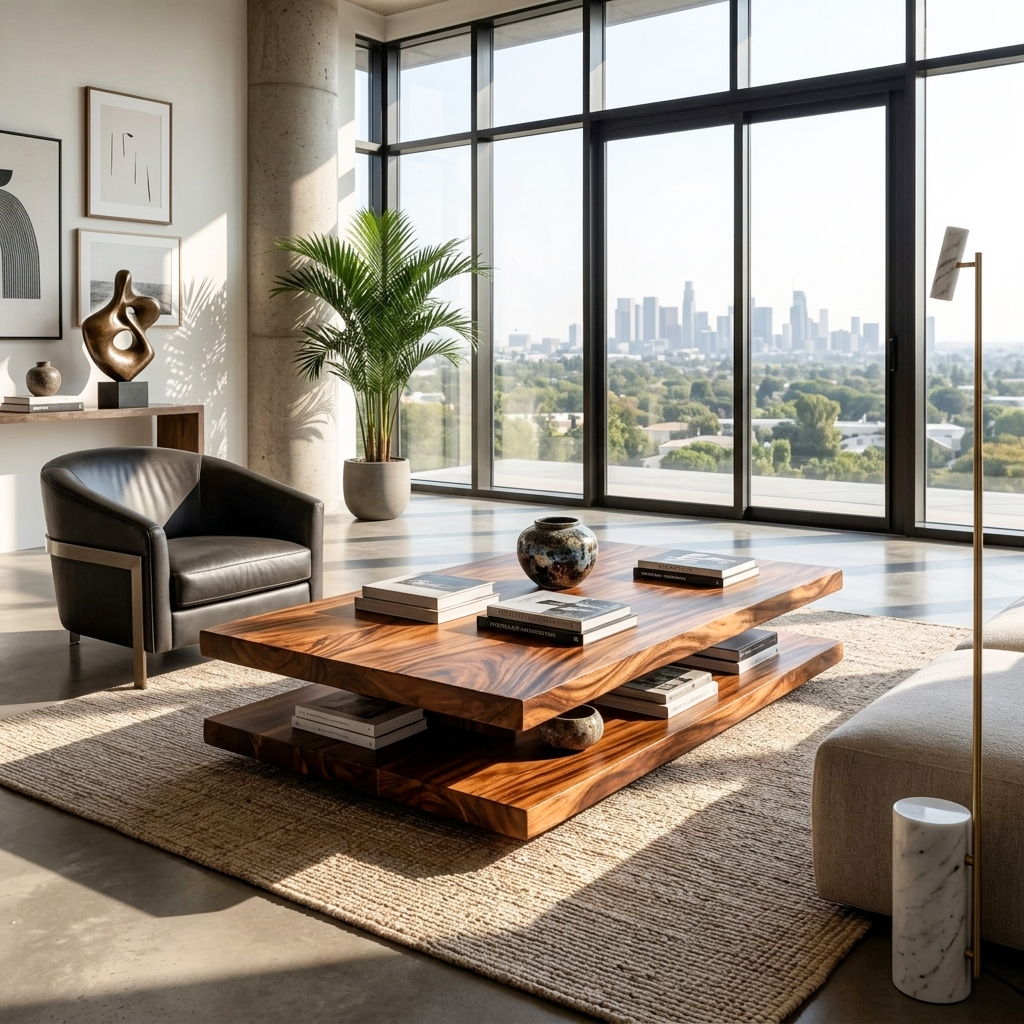 Elegant Wooden Coffee Table Two Layers For Living Room